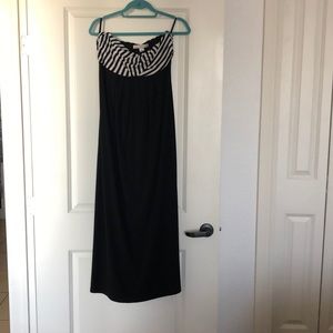 Black and white strapless maxi